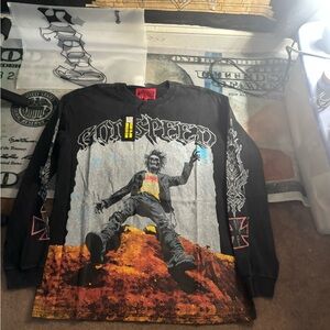 Black Long Sleeve Graphic Tee with Bold Design